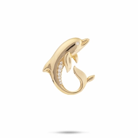 Ocean Dance Dolphin Pendant in Gold with Diamonds - 22mm Light Feature