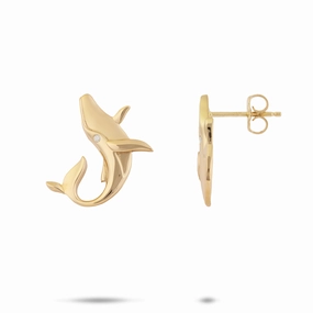 Date night Ocean Dance Humpback Whale Earrings in Gold with Diamonds - 19mm