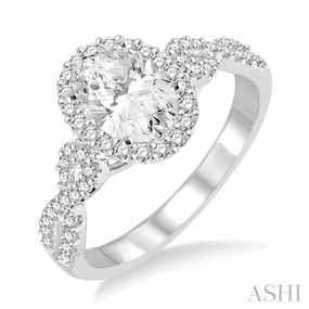 Polished Balance 1/2 Ctw Oval Cut Diamond Ladies Engagement Ring with 1/3 Ct Oval Cut Center Stone in 14K White Gold