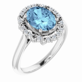 Platinum Natural Aquamarine & 1/6 CTW Natural Diamond Ring Classic Adornment Seasonal Look