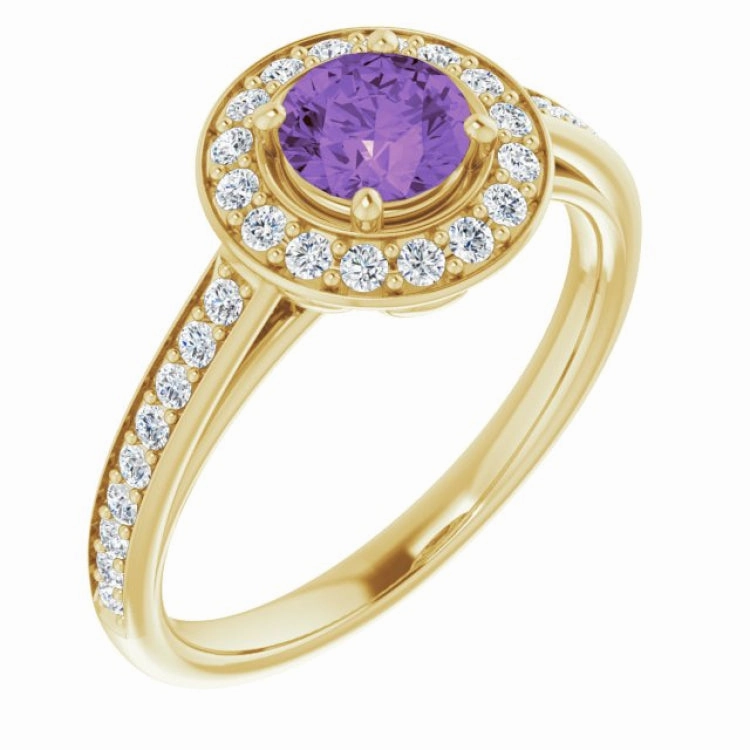 Gift Under 50 Cozy Look 14K Yellow Natural Amethyst & 1/3 CTW Natural Diamond Ring