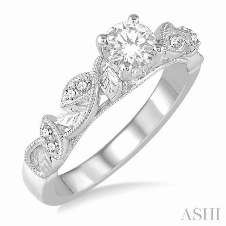 One size fits all 1/3 ctw Diamond Engagement Ring with 1/5 ct Round Cut Center Stone in 14K White Gold