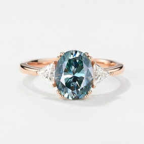 Fashion Collection Statement Style Oval Blue Moissanite Classic Cluster Engagement Ring