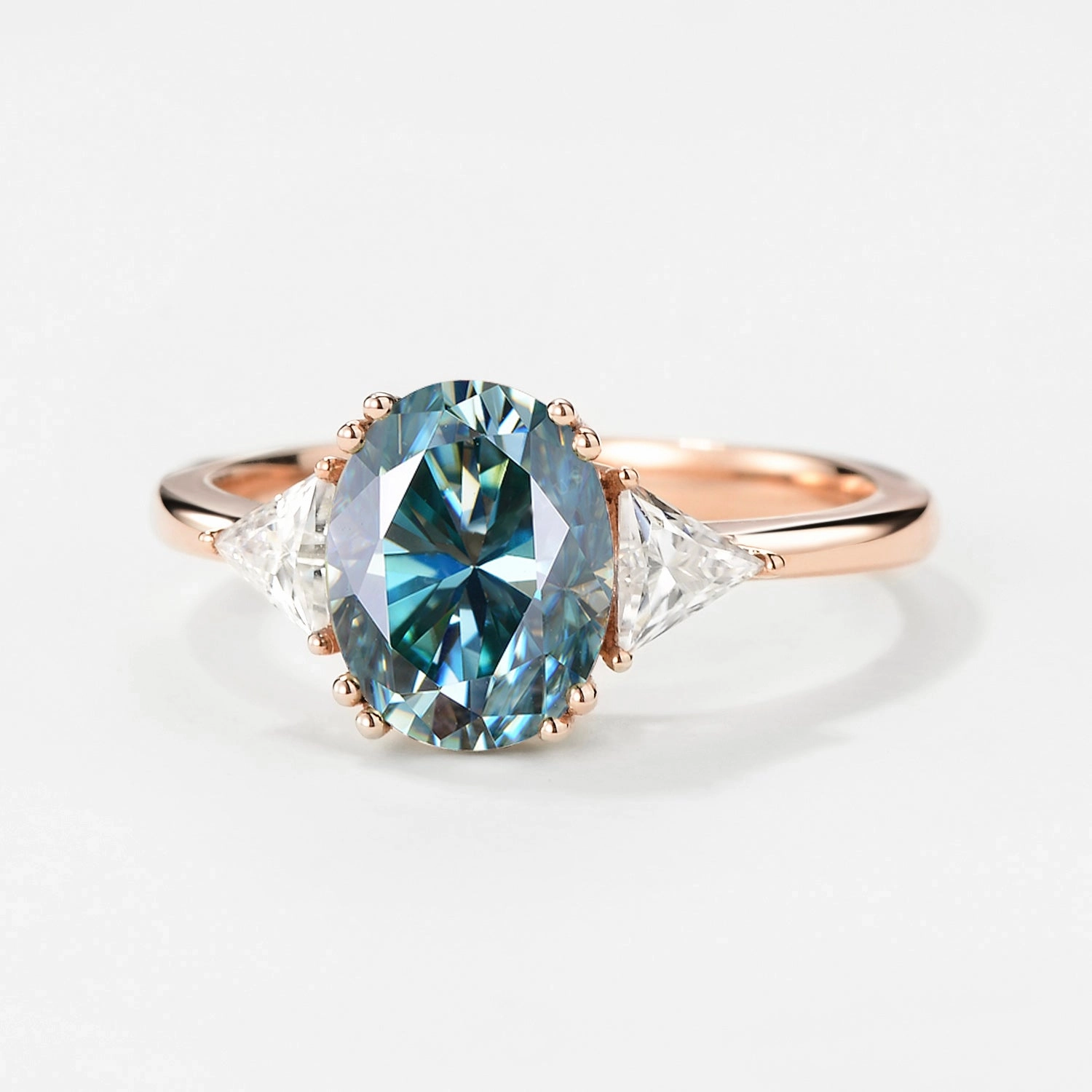 Finishing Touch Oval Blue Moissanite Classic Cluster Engagement Ring