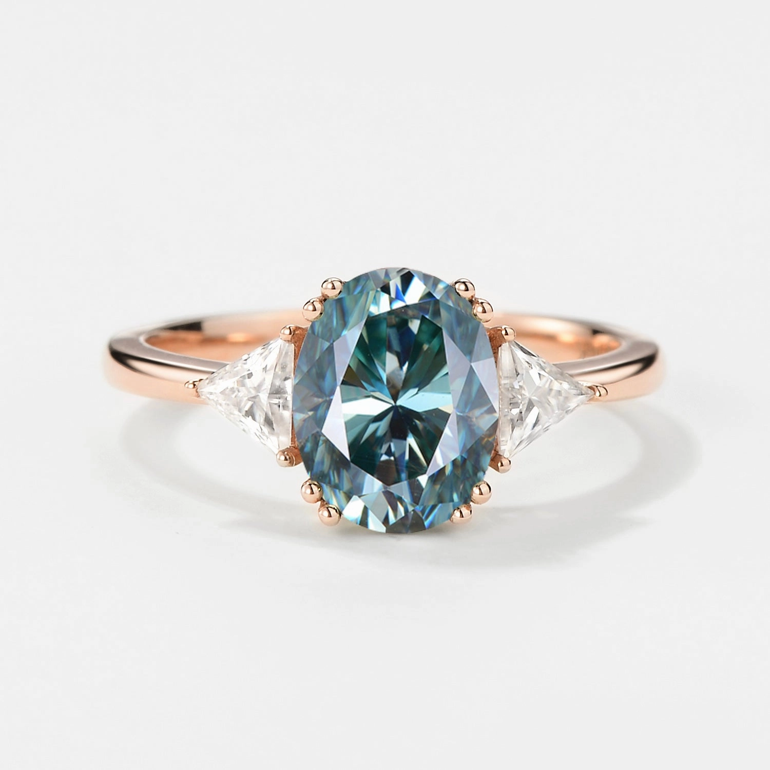 Oval Blue Moissanite Classic Cluster Engagement Ring Shine Accent