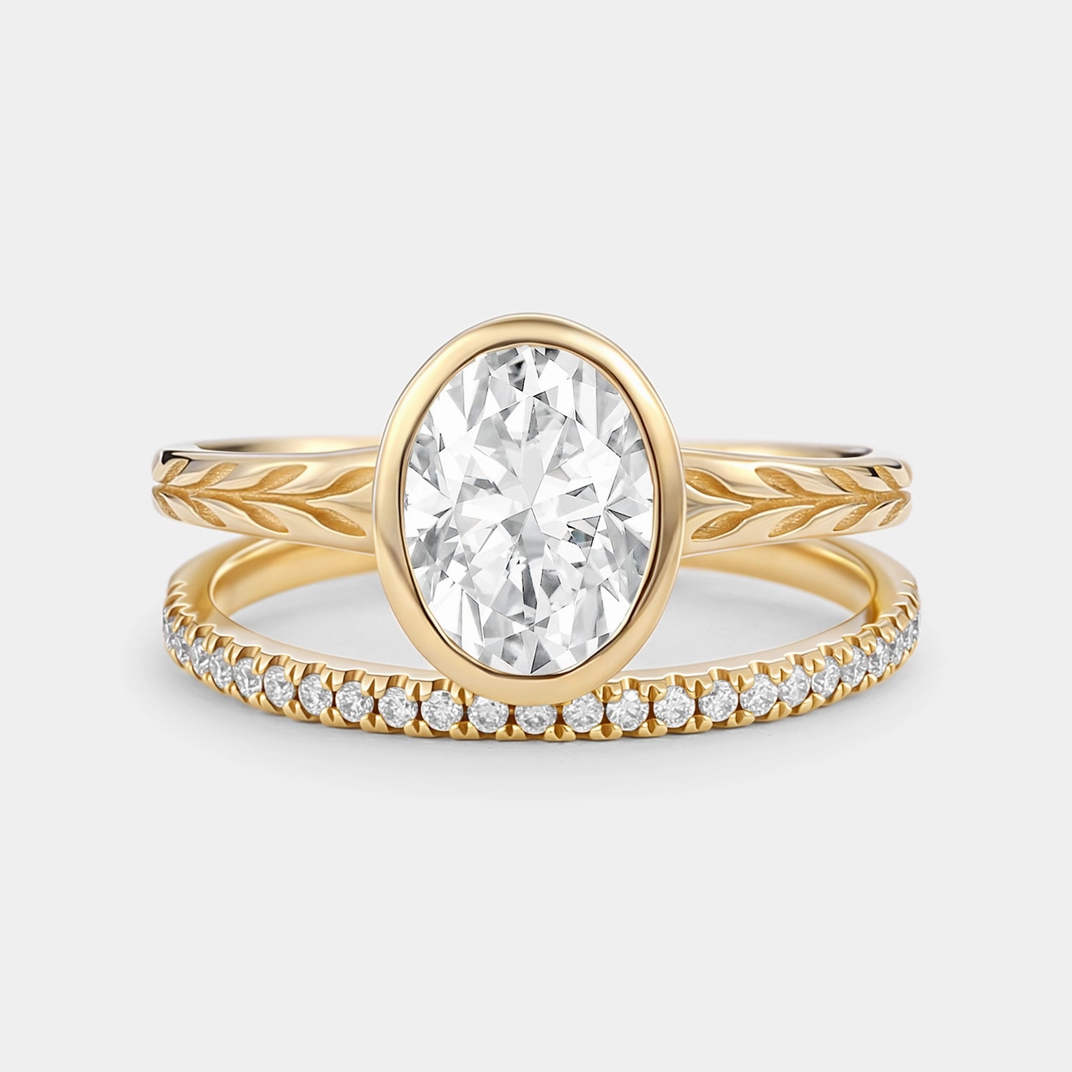 Oval Cut Lab Green Sapphire Bezel Engagement Ring Set 2pcs Quartz Mechanism