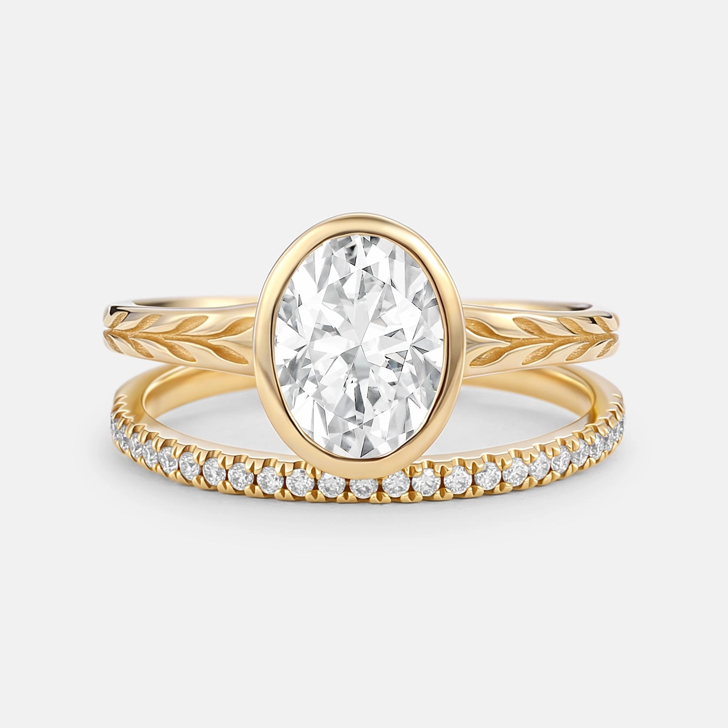 Oval Cut Lab Green Sapphire Bezel Engagement Ring Set 2pcs Precious Shine