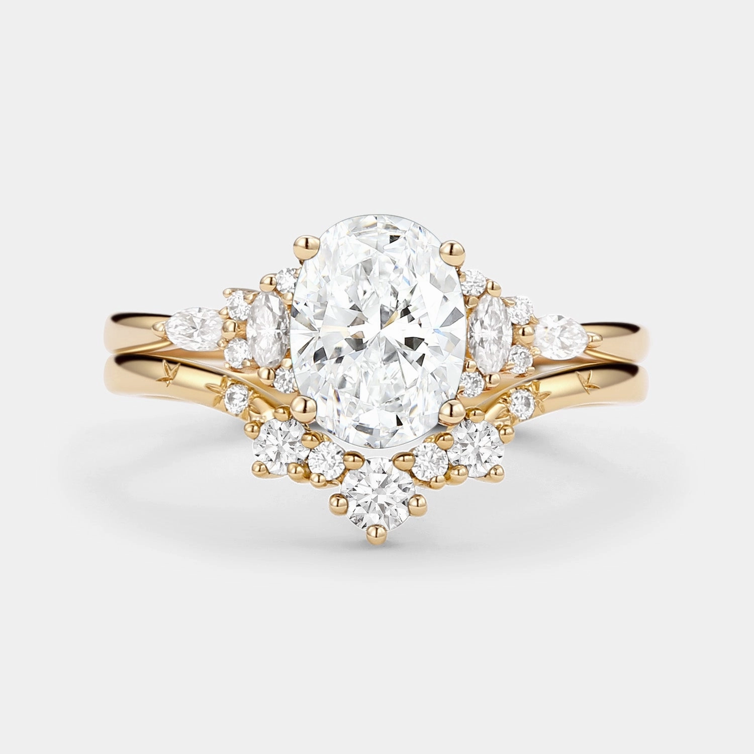 Traditional Symbol Oval Cut Lab Grown Diamond Engagement Ring Sets 2pcs