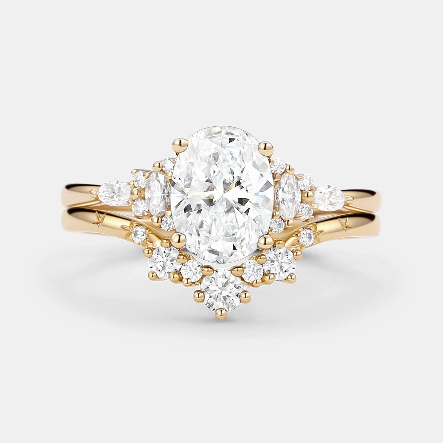 Custom built Beautiful Keepsake Oval Cut Lab Grown Diamond Engagement Ring Sets 2pcs