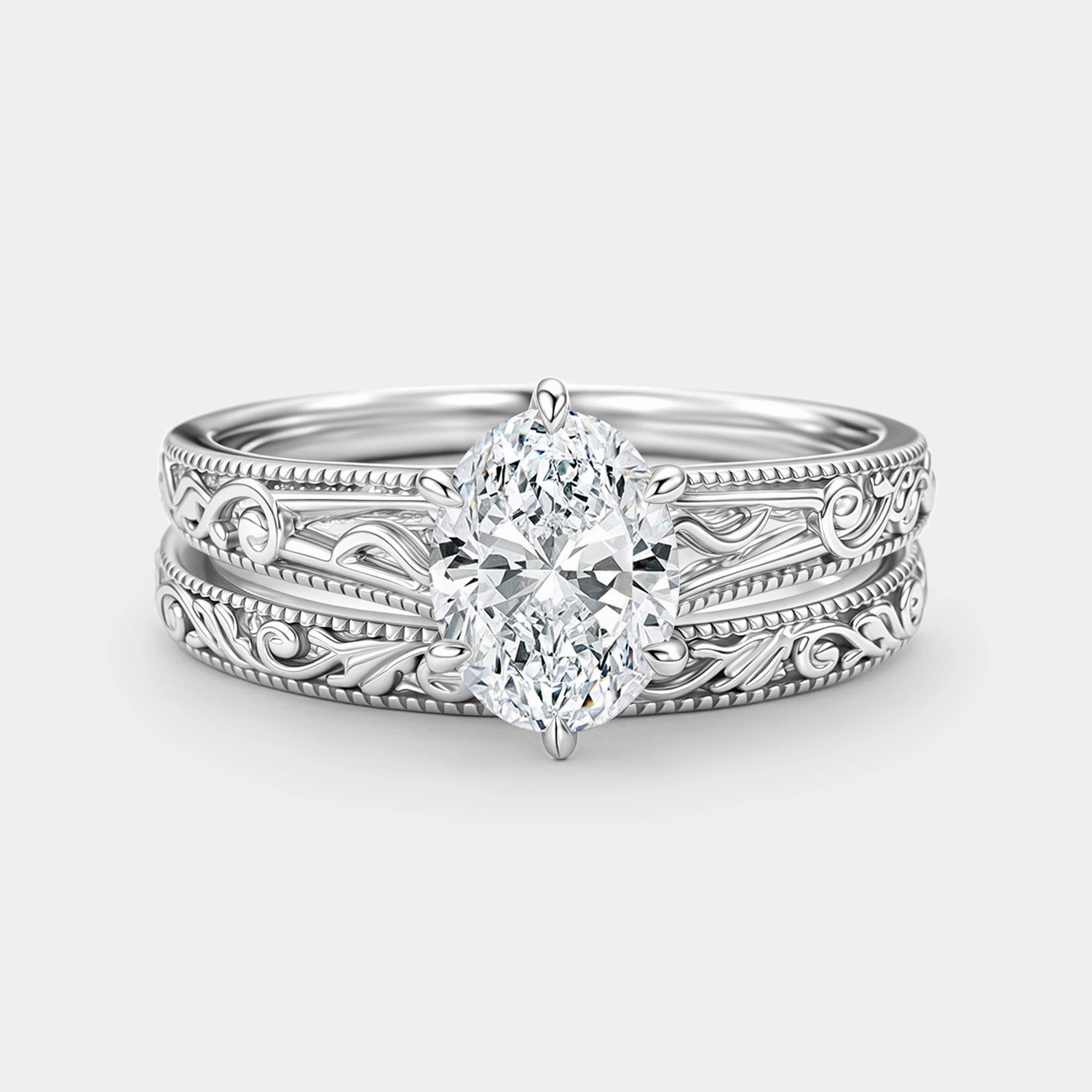 Beautiful Memento Romantic Piece Oval Cut Lab Grown Diamond Engraved Solitaire Engagement Ring - Kaelis