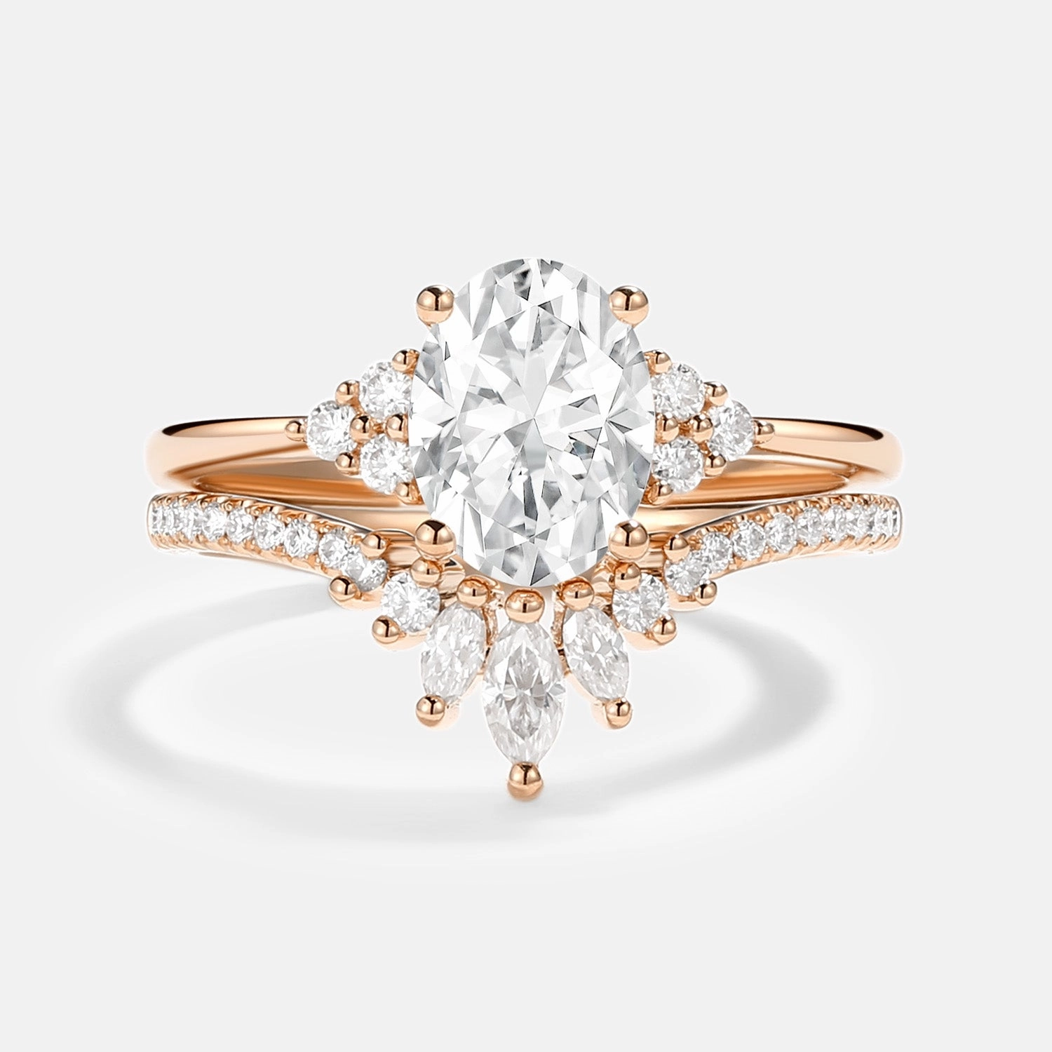 Oval Cut Moissanite Classic Cluster Gold Ring Set 2pcs - Lydia Fashion Form