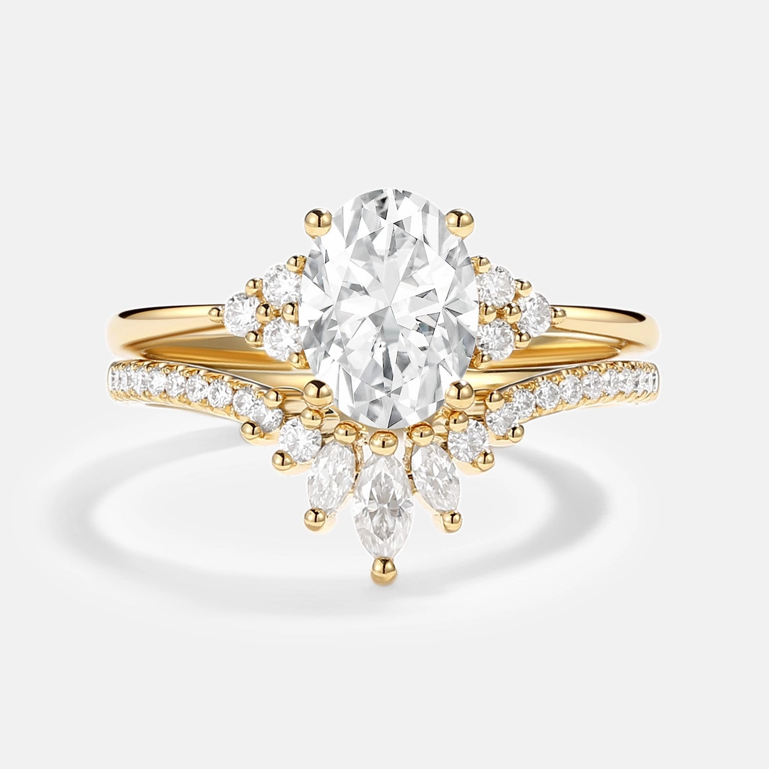 Clean Vibe Oval Cut Moissanite Classic Cluster Gold Ring Set 2pcs - Lydia
