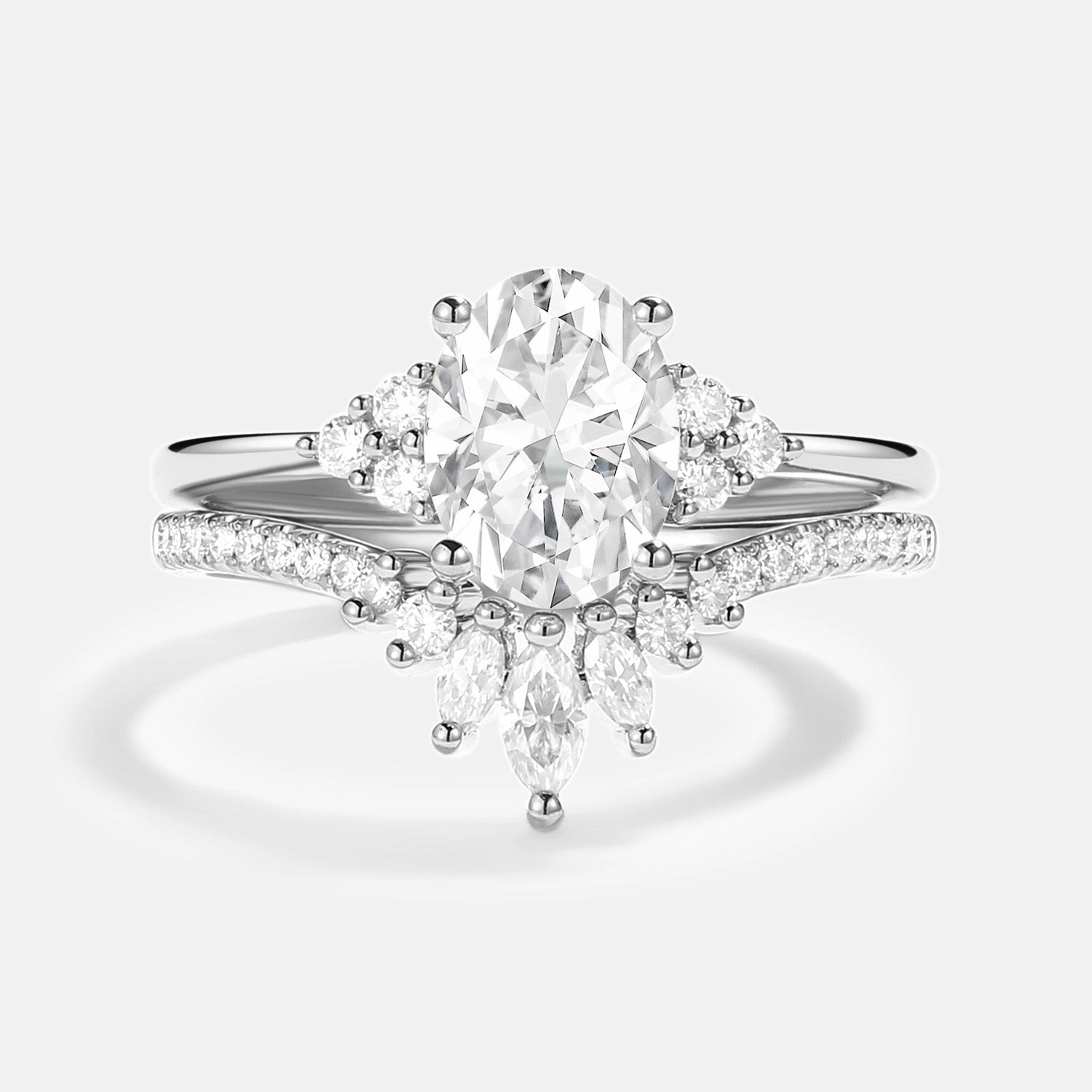 Charming Jewelry Bold Option Oval Cut Moissanite Classic Cluster Gold Ring Set 2pcs - Lydia