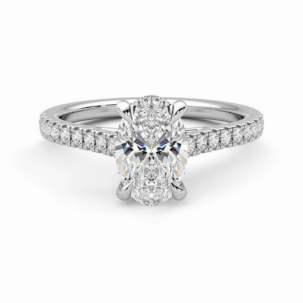 Premium Style Oval Cut Moissanite Engagement Ring with Hidden Anniversary Stone and Pav?? Accents