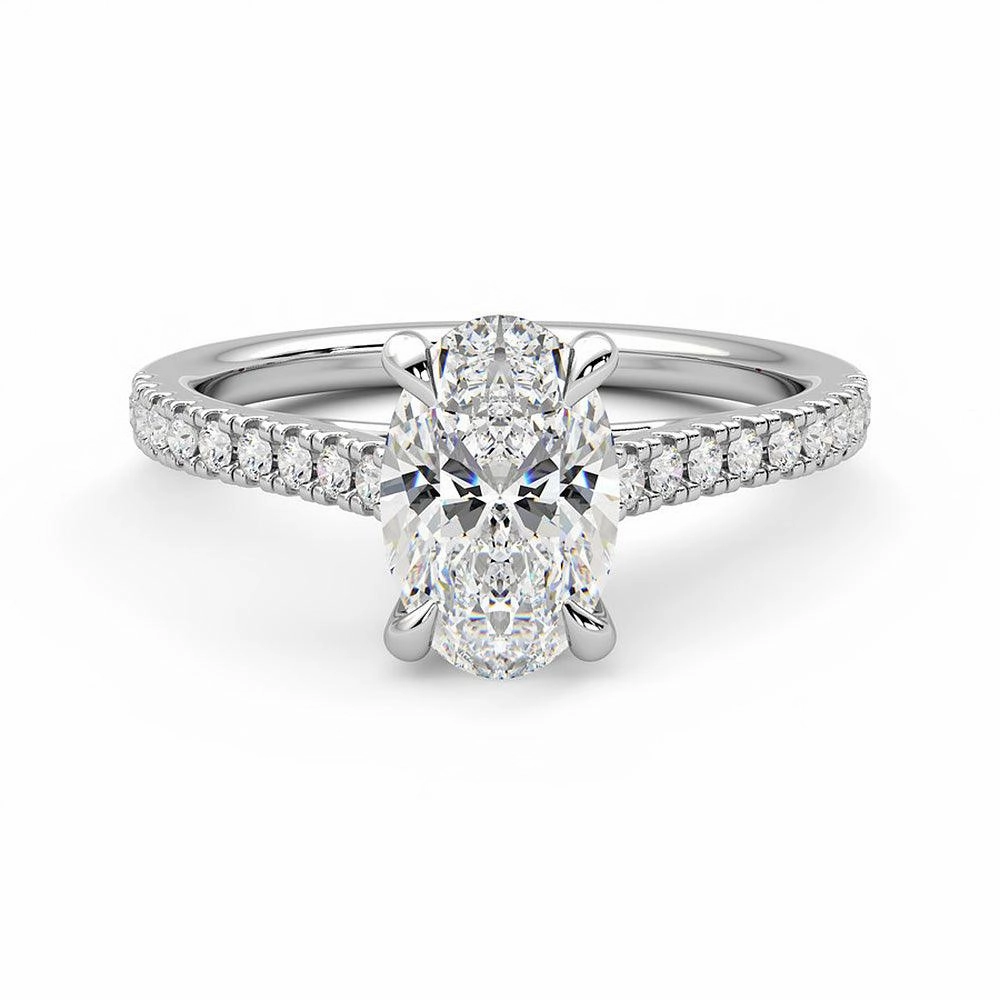 Oval Cut Moissanite Engagement Ring with Hidden Anniversary Stone and Pav?? Accents Everyday Design Beauty Element