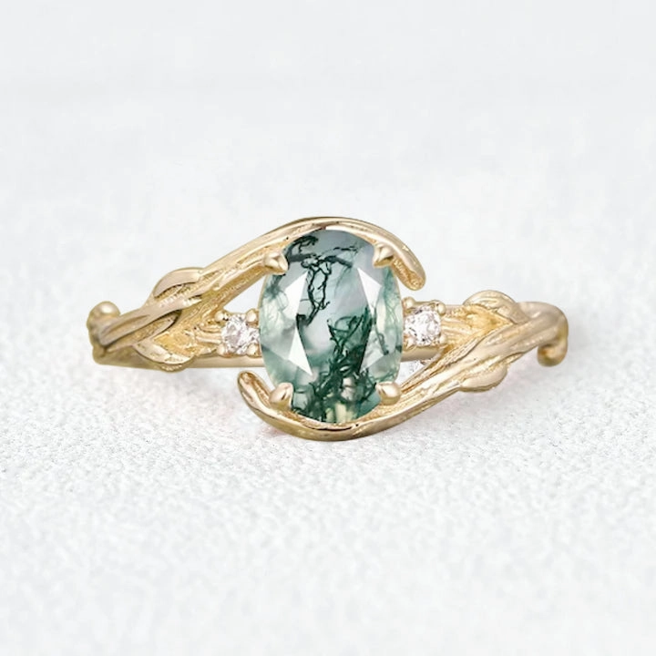 Oval Cut Moss Agate Branches Vintage Engagement Ring classic accessory