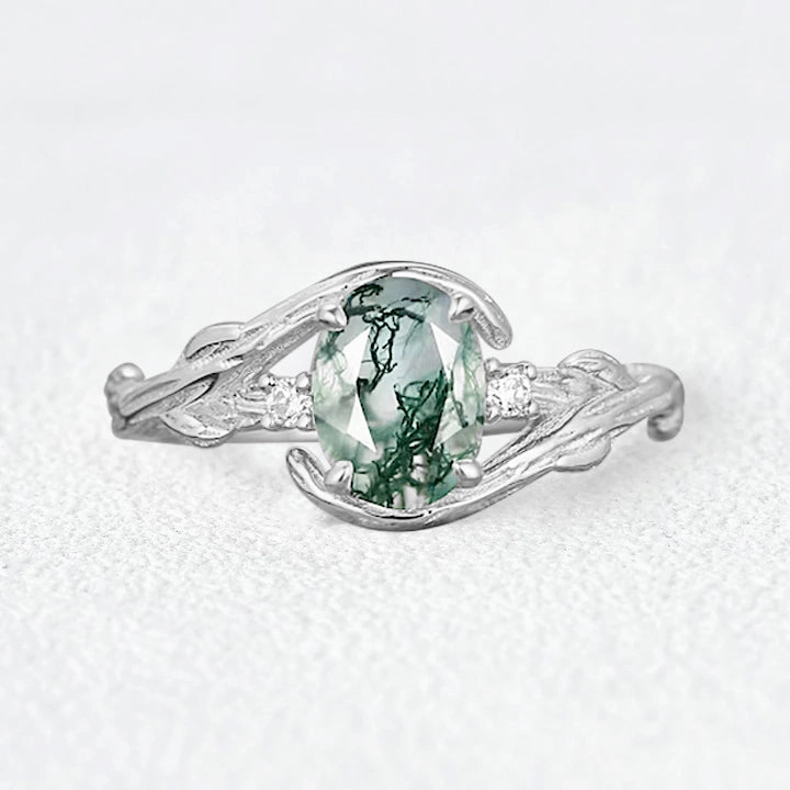 Oval Cut Moss Agate Branches Vintage Engagement Ring Flawless Style Cultural Event
