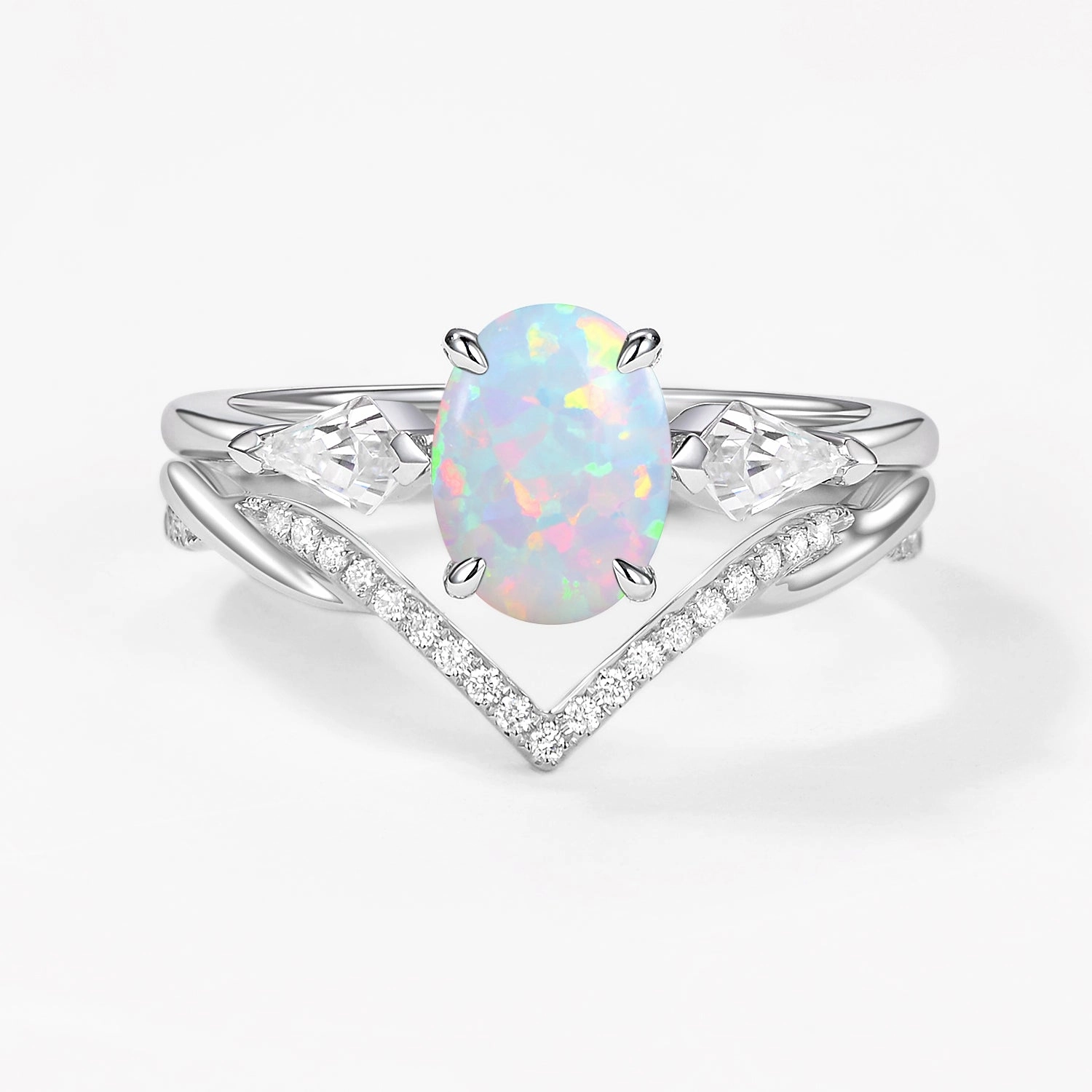 Oval Cut Moss Agate Three Stone Style Ring Set 2pcs Low-Cost Symbol Tangible Goods