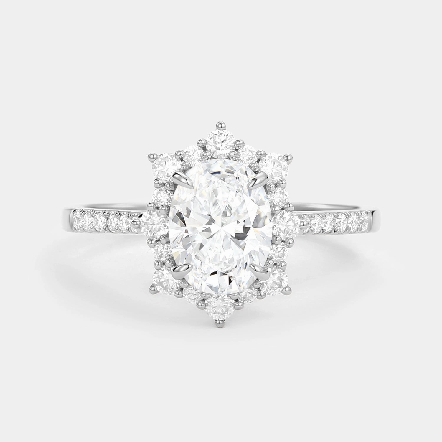 Oval Lab Grown Diamond Cluster Halo Engagement Ring Low-Cost Art Pure Touch