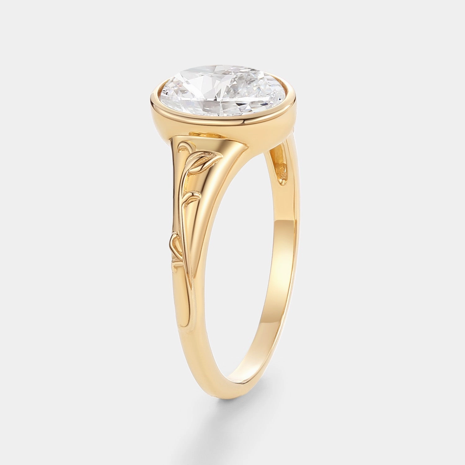 Oval Lab Grown Diamond Engraved Halo Engagement Ring - Gilt Iconic Style Affordable Gift