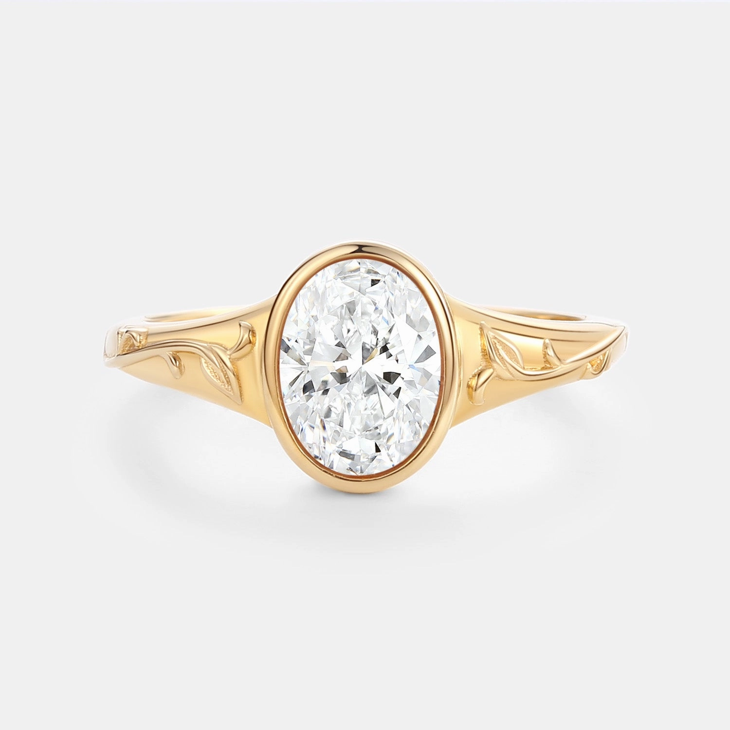 Wardrobe Fit Oval Lab Grown Diamond Engraved Halo Engagement Ring - Gilt