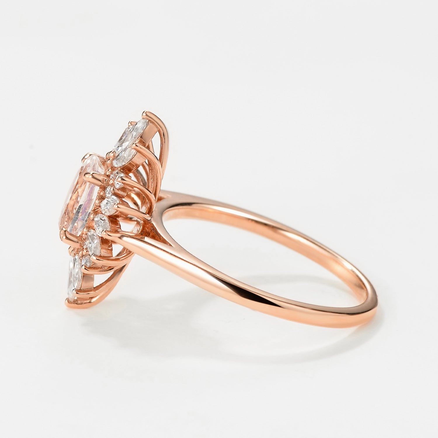 Non Stretch Oval Moonstone Flower Inspired Halo Ring