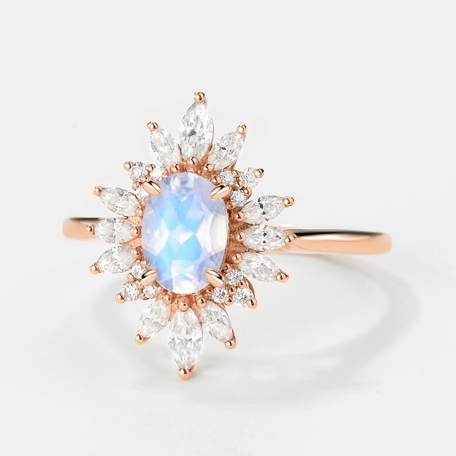classic accessory Decorative Jewelry Oval Moonstone Flower Inspired Halo Ring