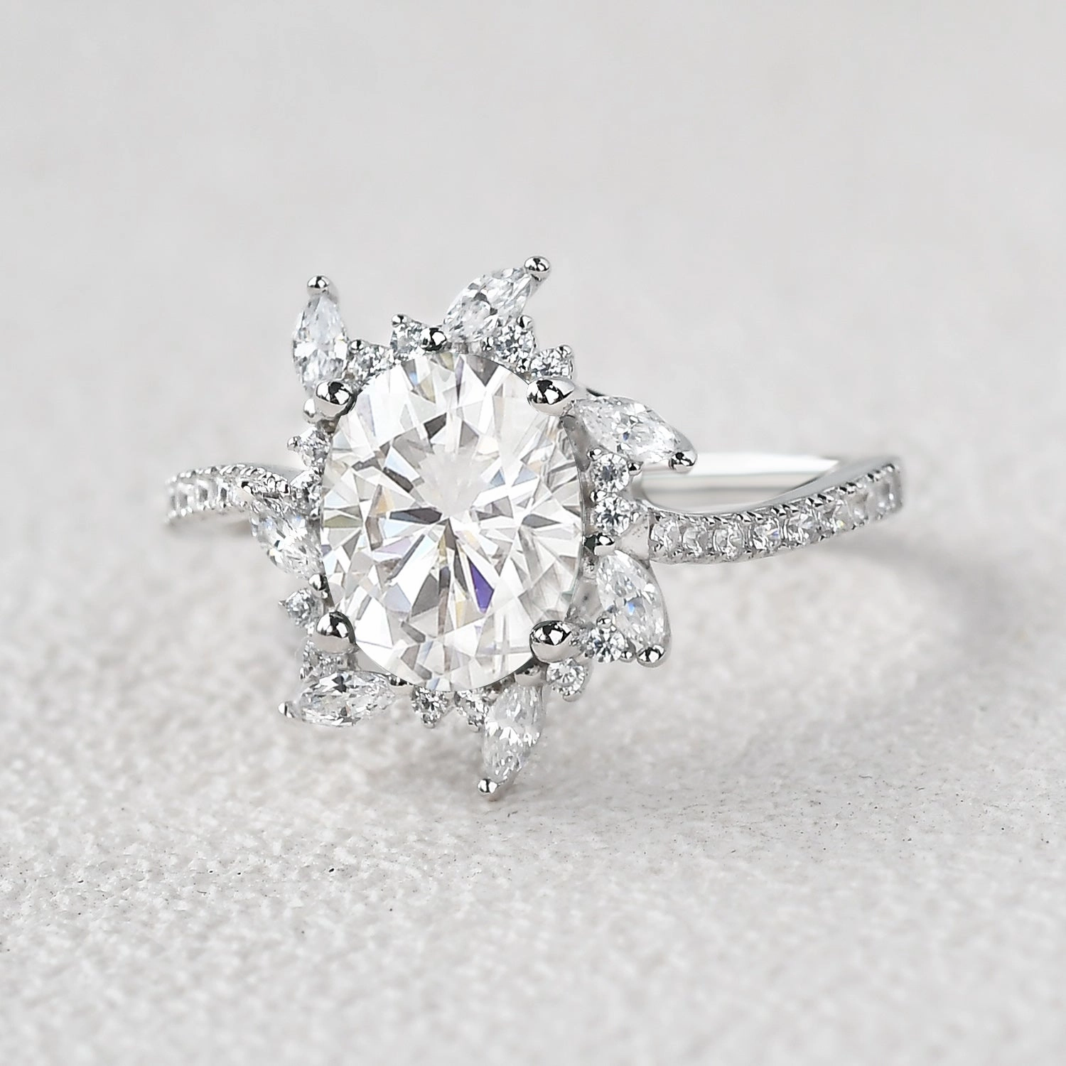 Oval Moss Agate & Moissanite Halo White Gold Engagement Ring Allure Edge spring fashion