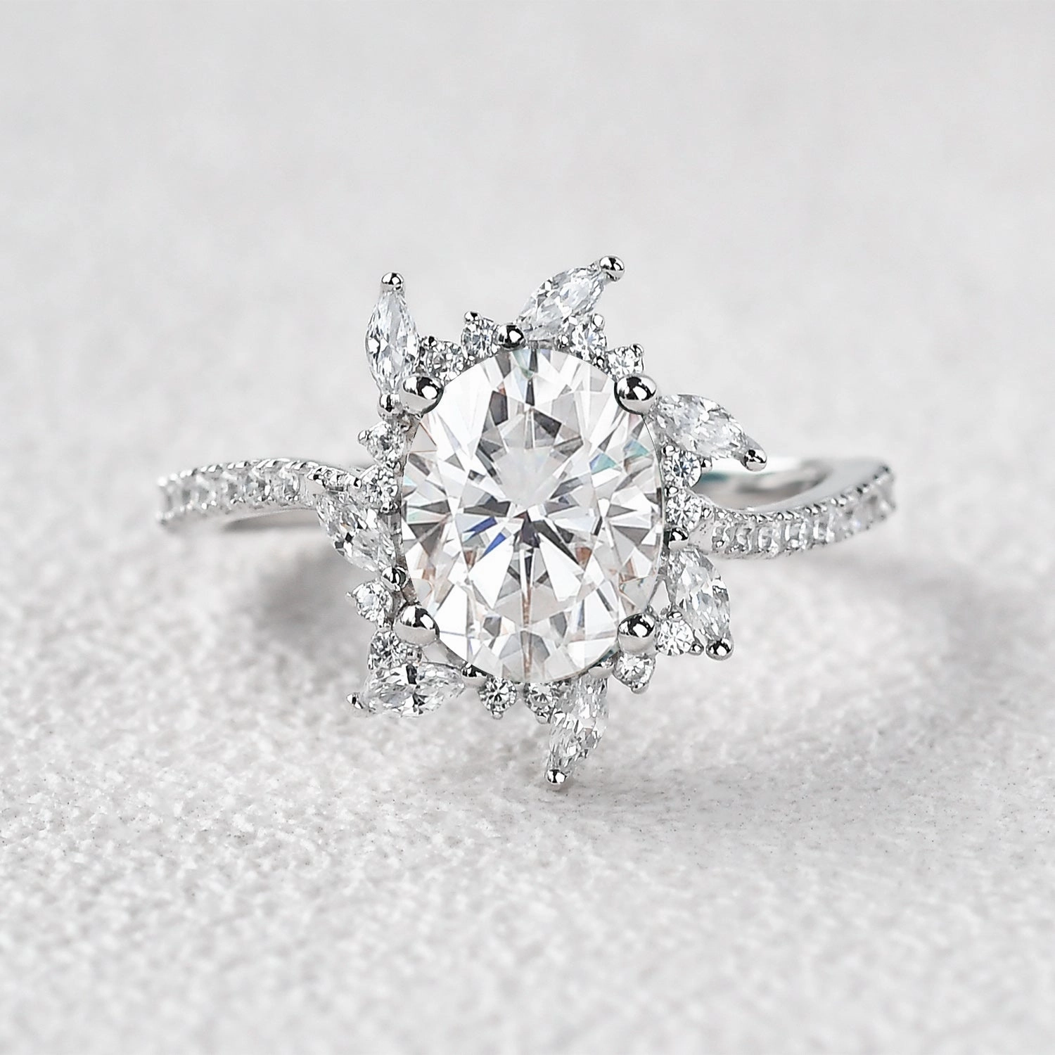 Oval Moss Agate & Moissanite Halo White Gold Engagement Ring Fashion Staple