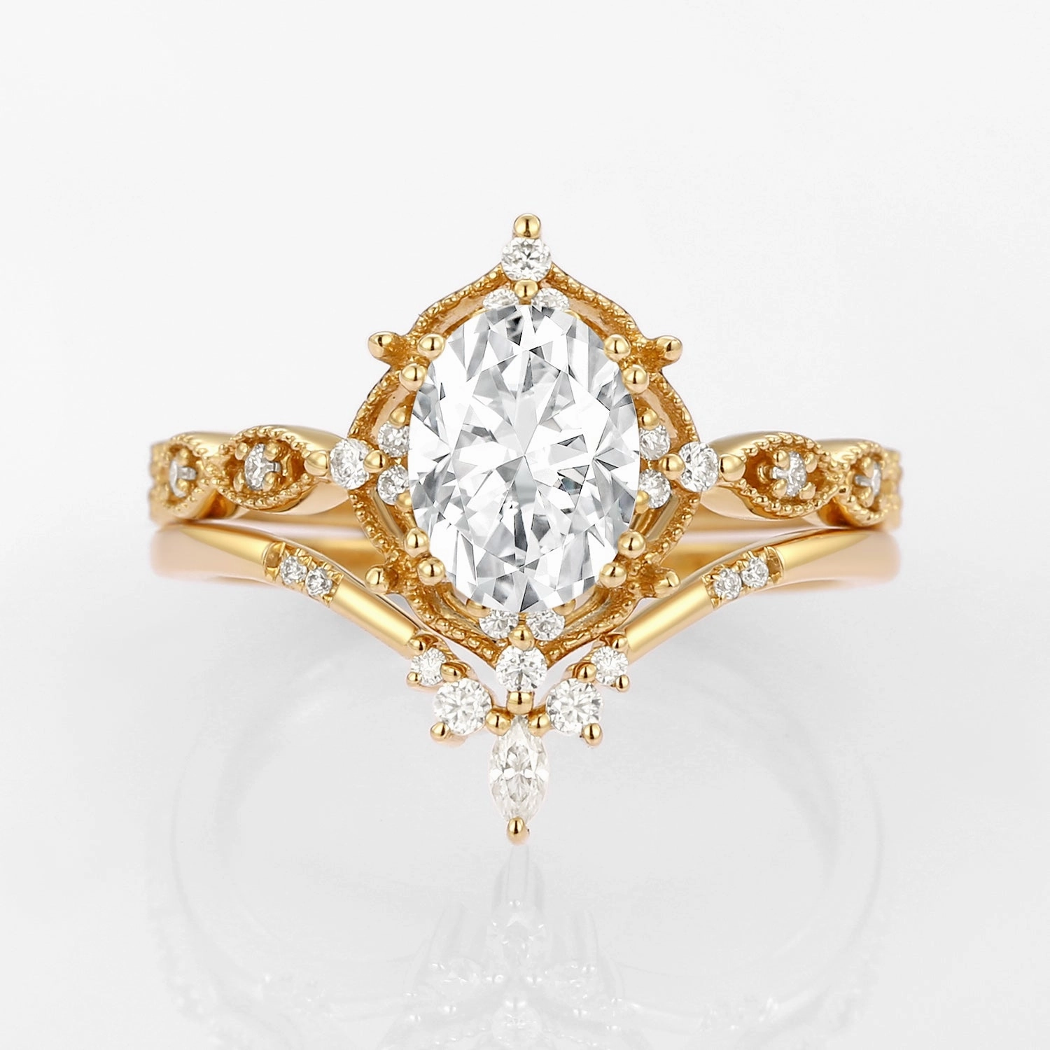 Oval Moss Agate Vintage Inspired Engagement Ring Set 2pcs Luxury Design Pieces