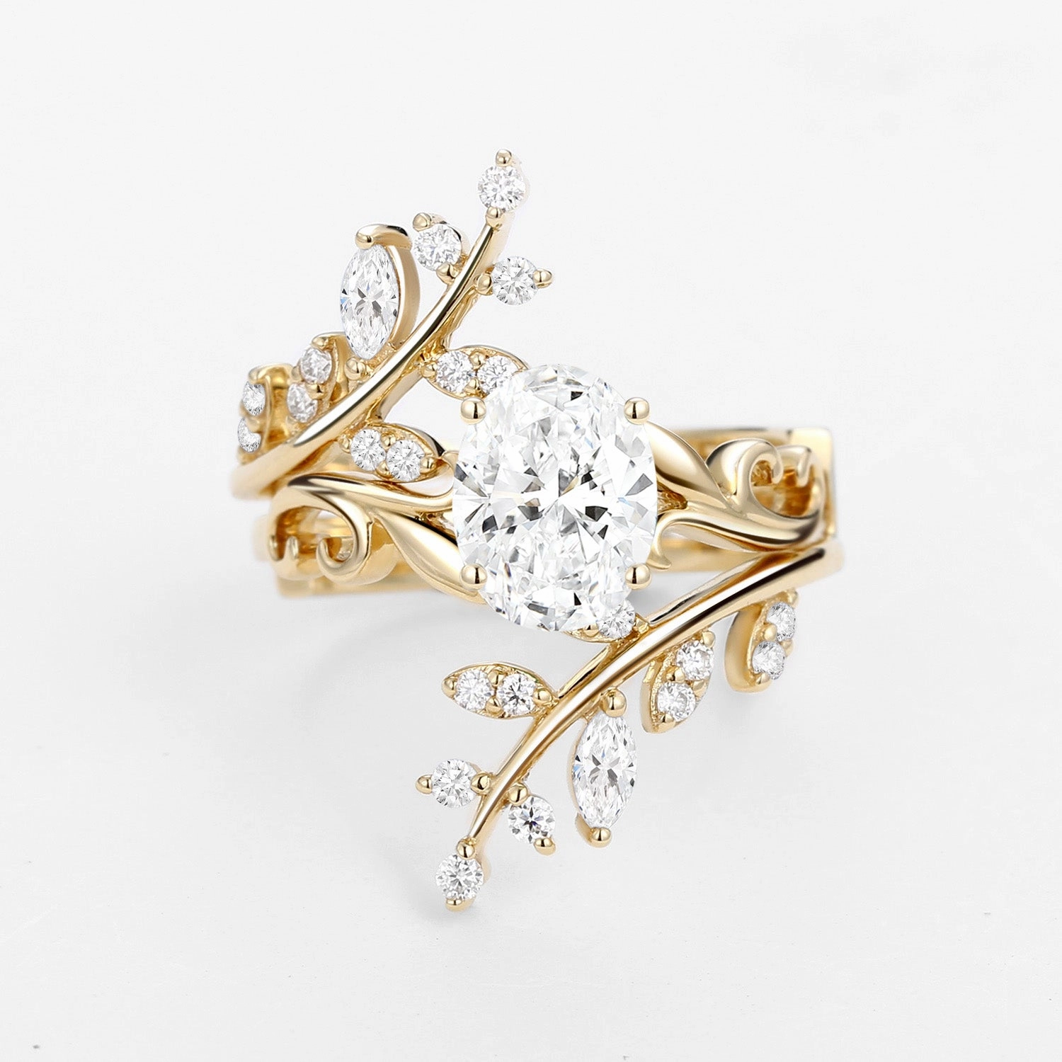 Oval Shaped Lab Grown Diamond Engagement Ring Sets 2PCS - Talasi Vintage Statement