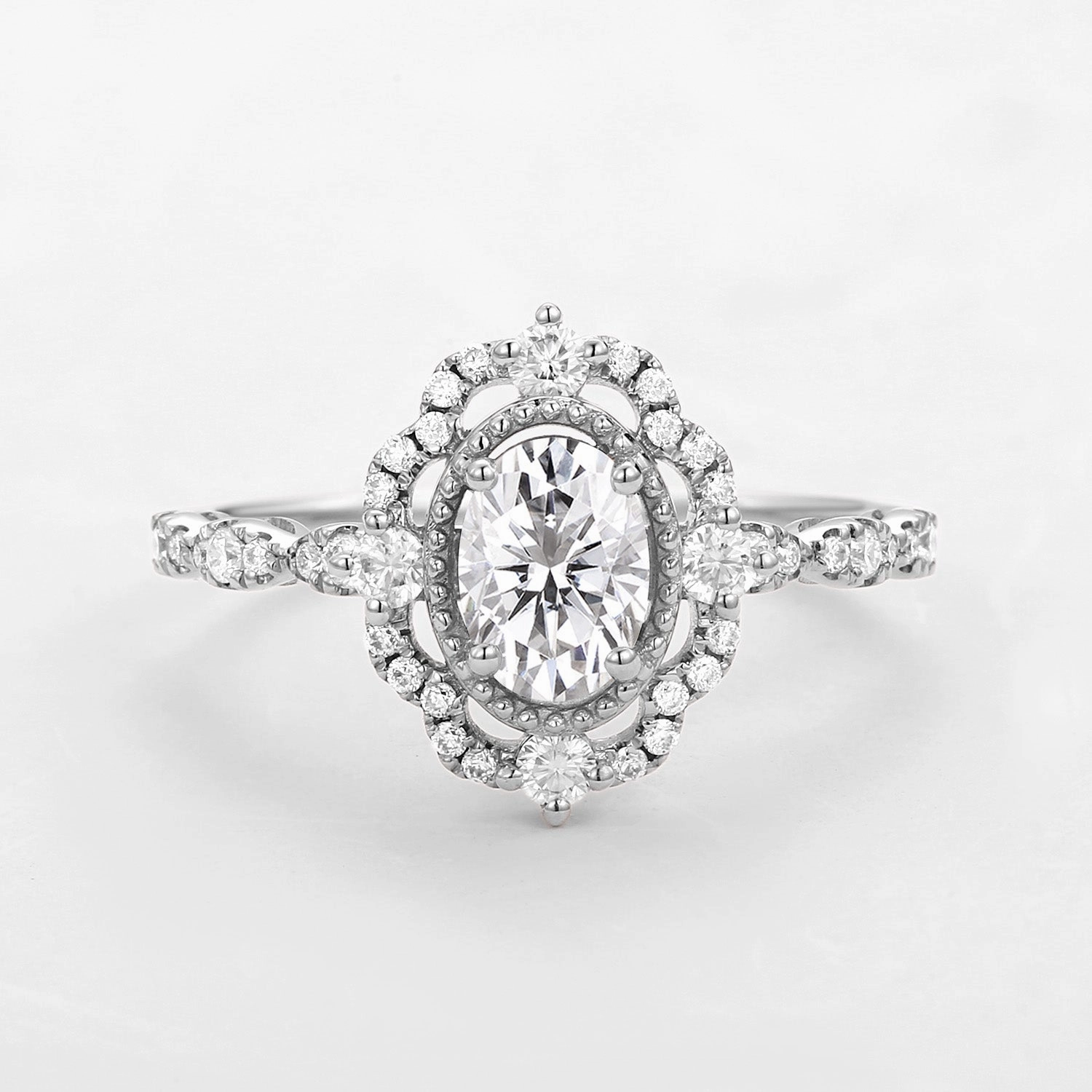 Timeless Embellishment Oval Shaped Moissanite Engagement Bridal Ring - Neriah