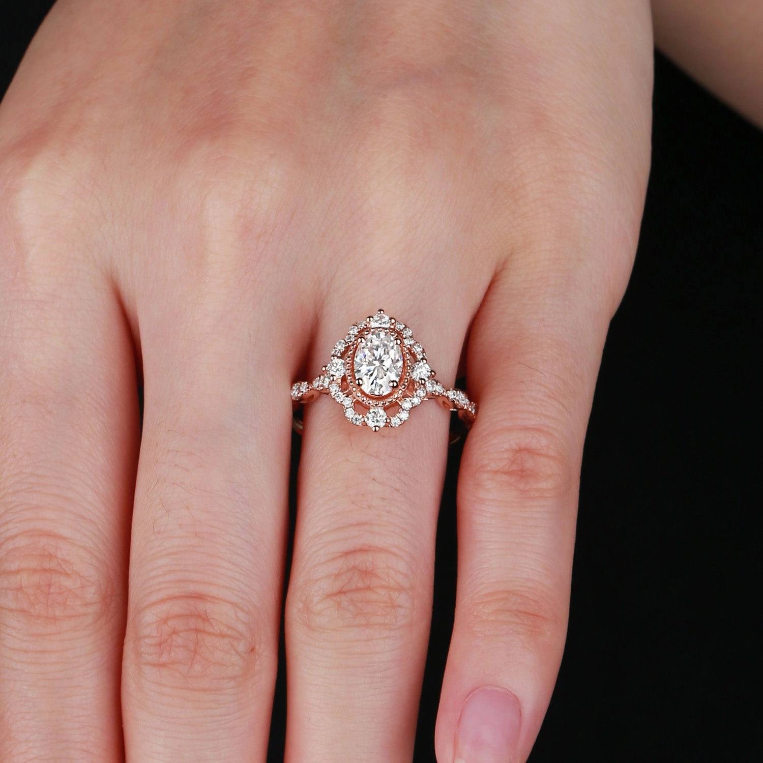 Oval Shaped Moissanite Engagement Bridal Ring - Neriah Minimal Finish Modern Spark