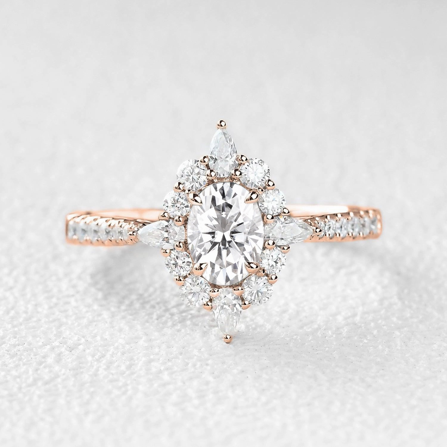 Subtle Accessory Oval Shaped Vintage Moss Agate Halo Engagement Ring