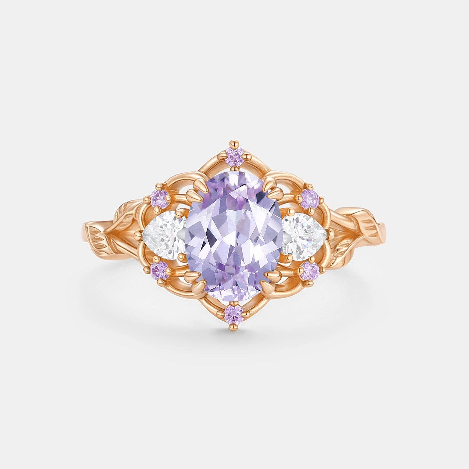 Daily Structure Oval Vintage Lab Lavender Sapphire Engagement Ring - Serena