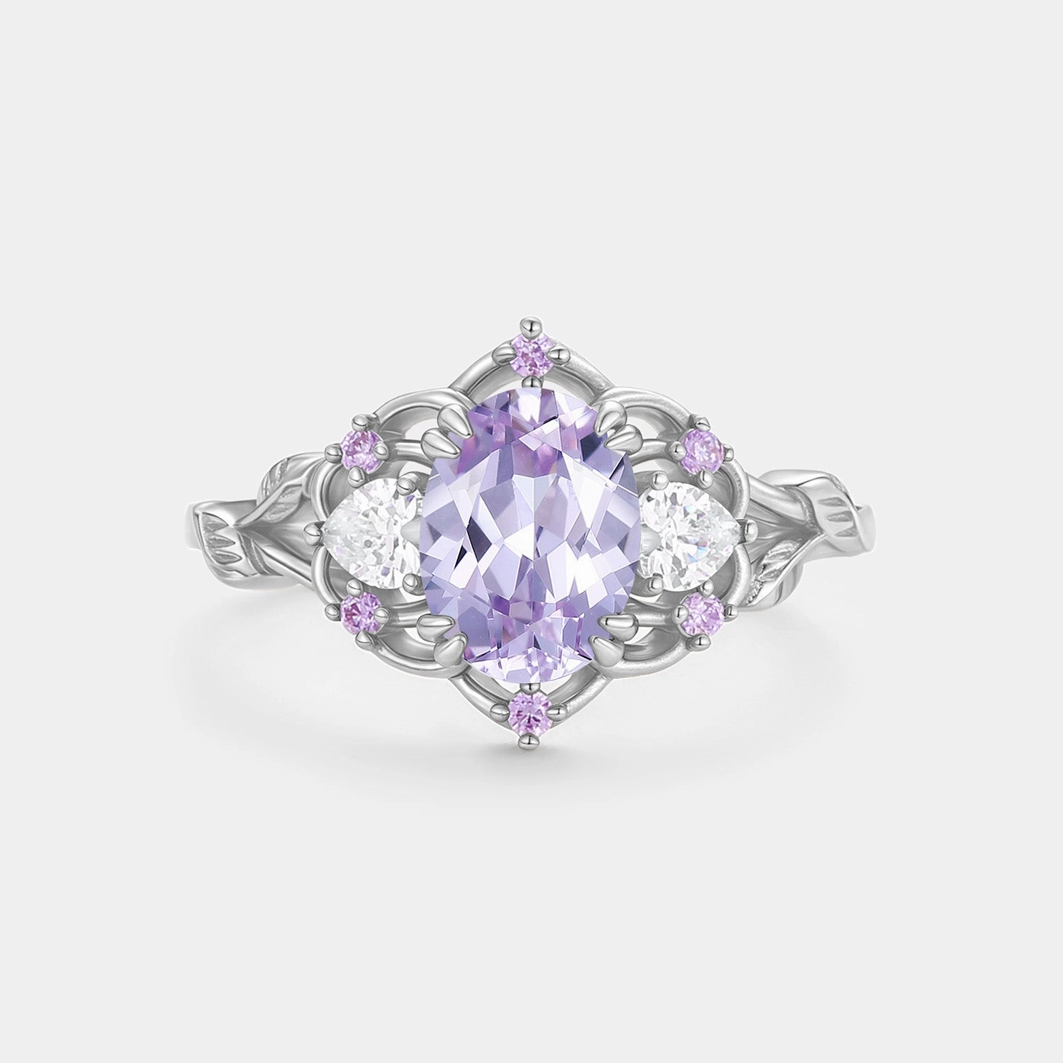 Luxury Outfit Graceful Form Oval Vintage Lab Lavender Sapphire Engagement Ring - Serena