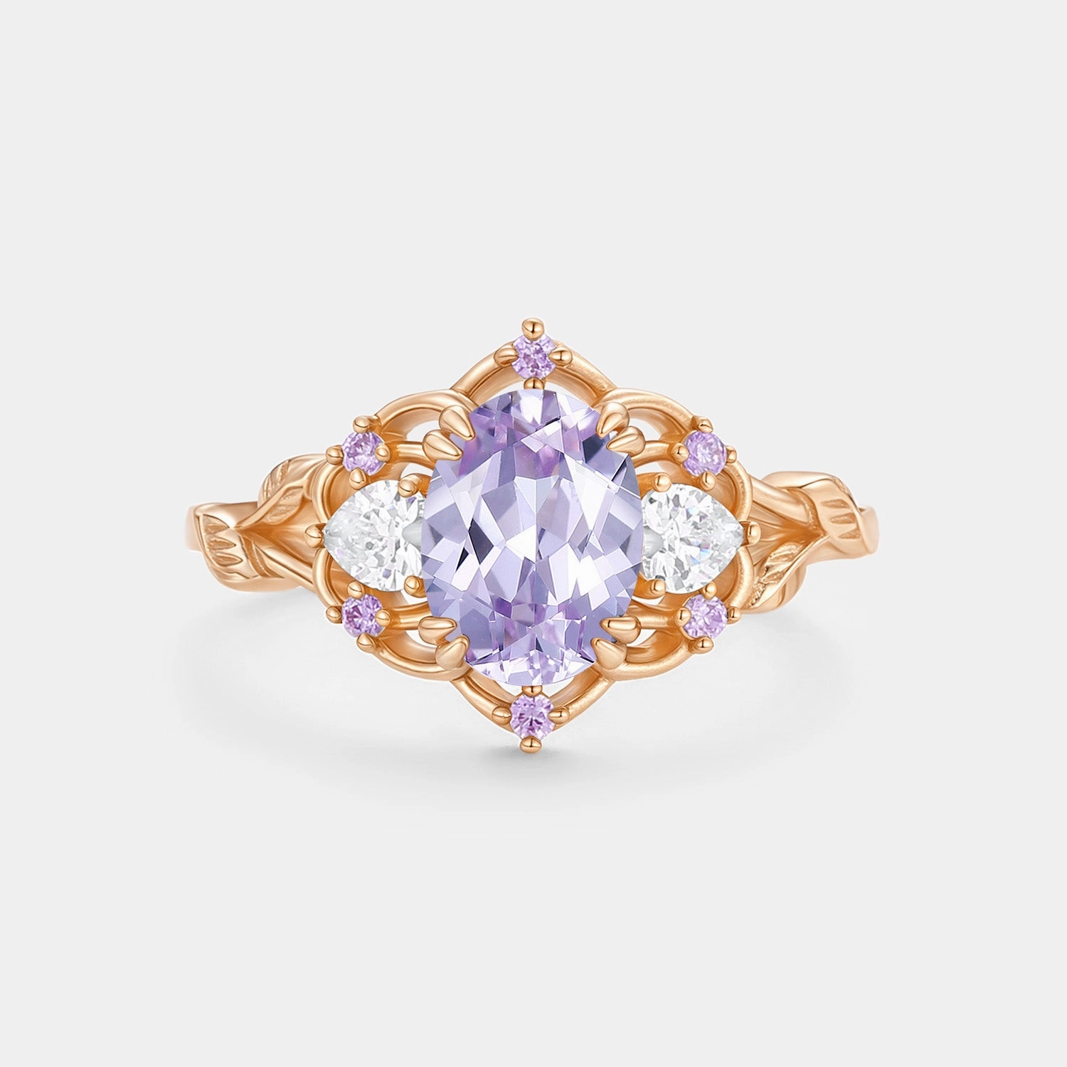 Chic Fashion Oval Vintage Lab Lavender Sapphire Engagement Ring - Serena