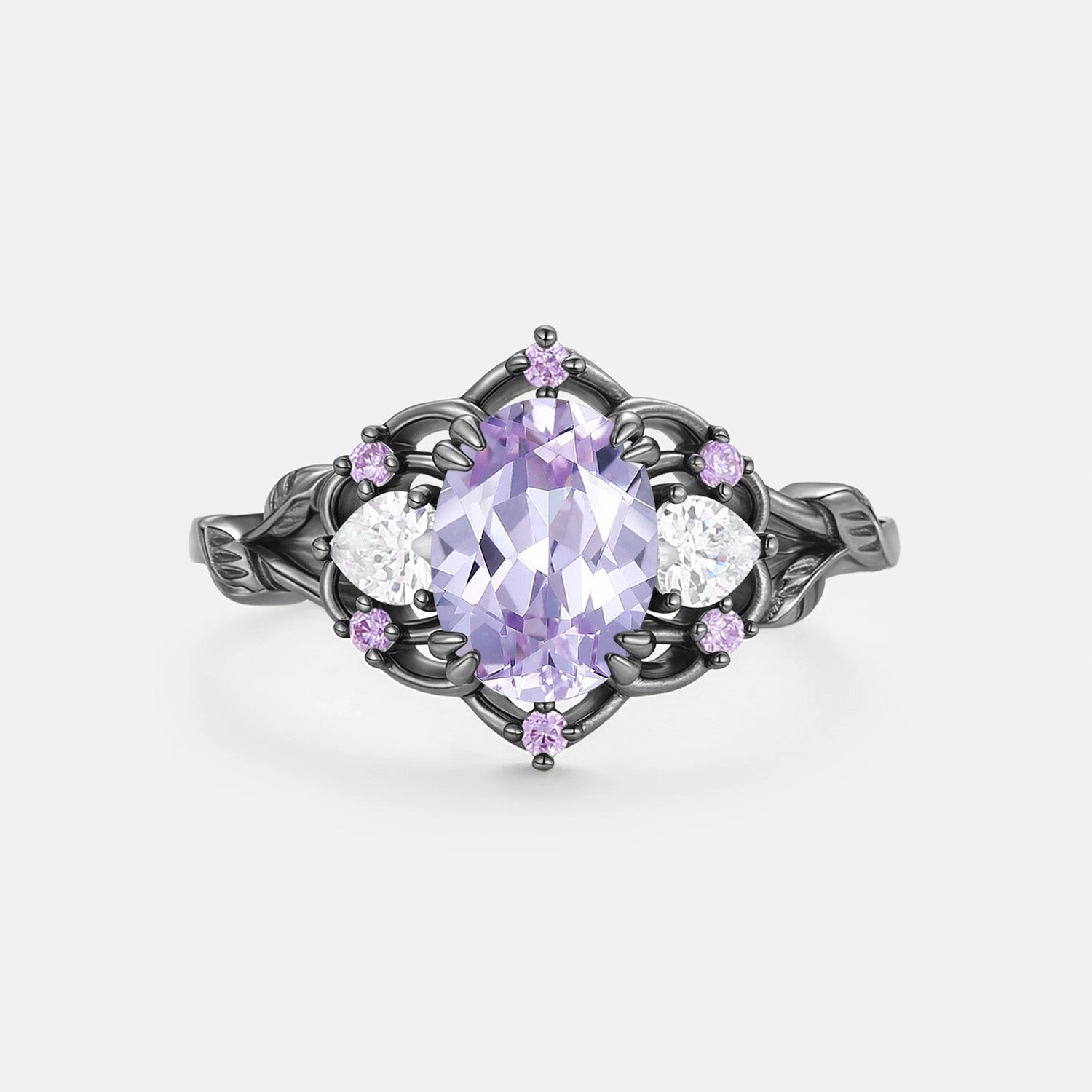 Refined Harmony Evening Appeal Oval Vintage Lab Lavender Sapphire Engagement Ring - Serena