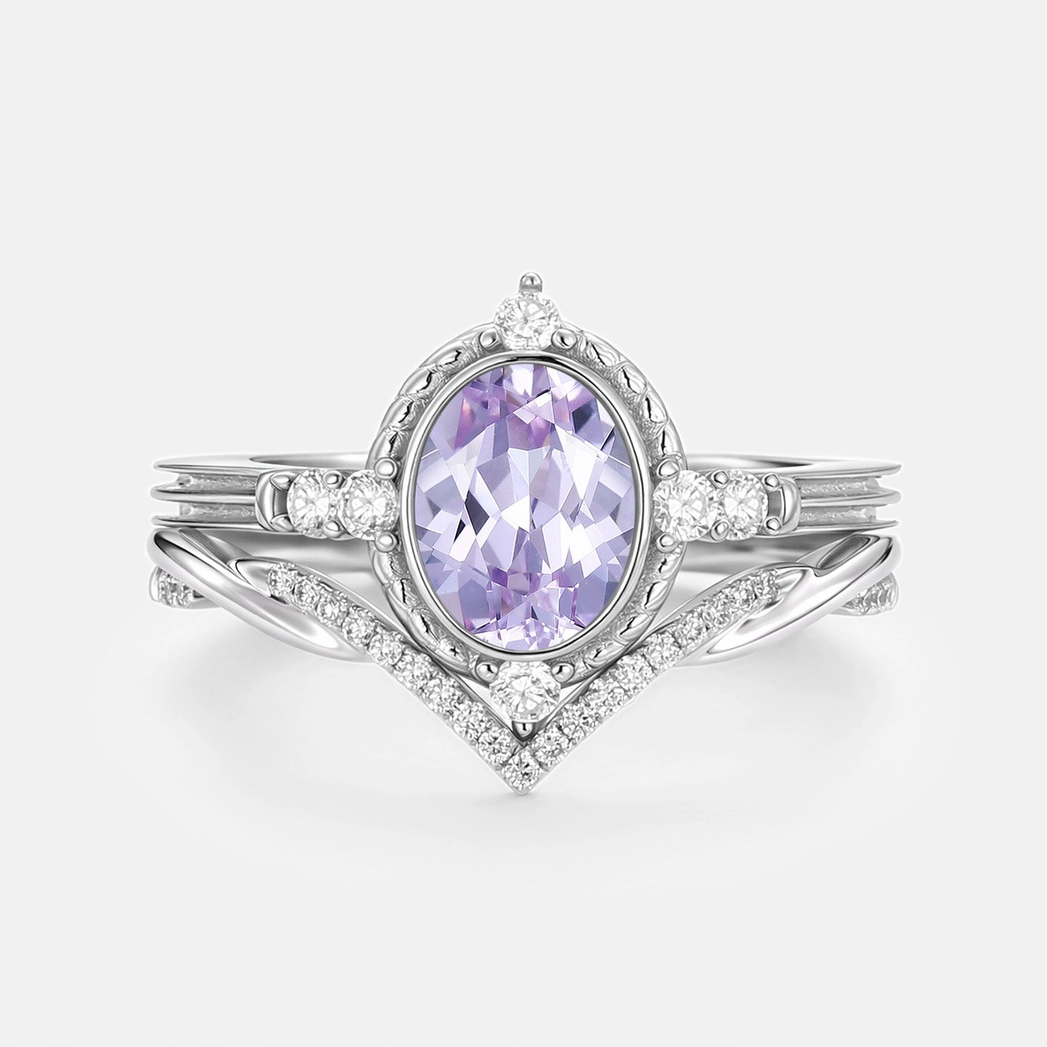 Oval Vintage Lab Lavender Sapphire Engagement Ring Sets 2pcs - Lilac DIY project Secure Appearance