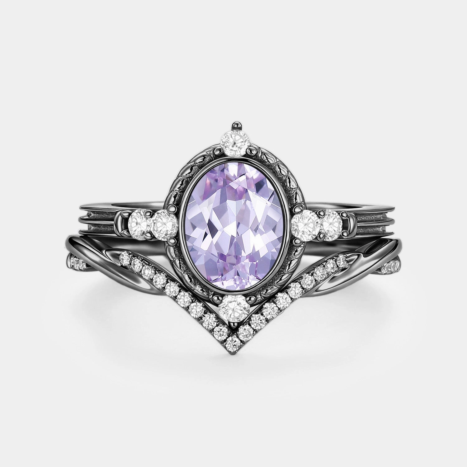 Oval Vintage Lab Lavender Sapphire Engagement Ring Sets 2pcs - Lilac generic product Budget Accessory