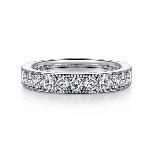 Luxe Accent Padua - 14K White Gold Micro Pave Set Diamond Wedding Band with Milgrain - 0.95ct