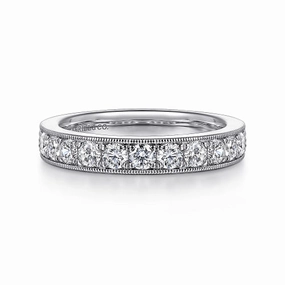 Luxe Accent Padua - 14K White Gold Micro Pave Set Diamond Wedding Band with Milgrain - 0.95ct