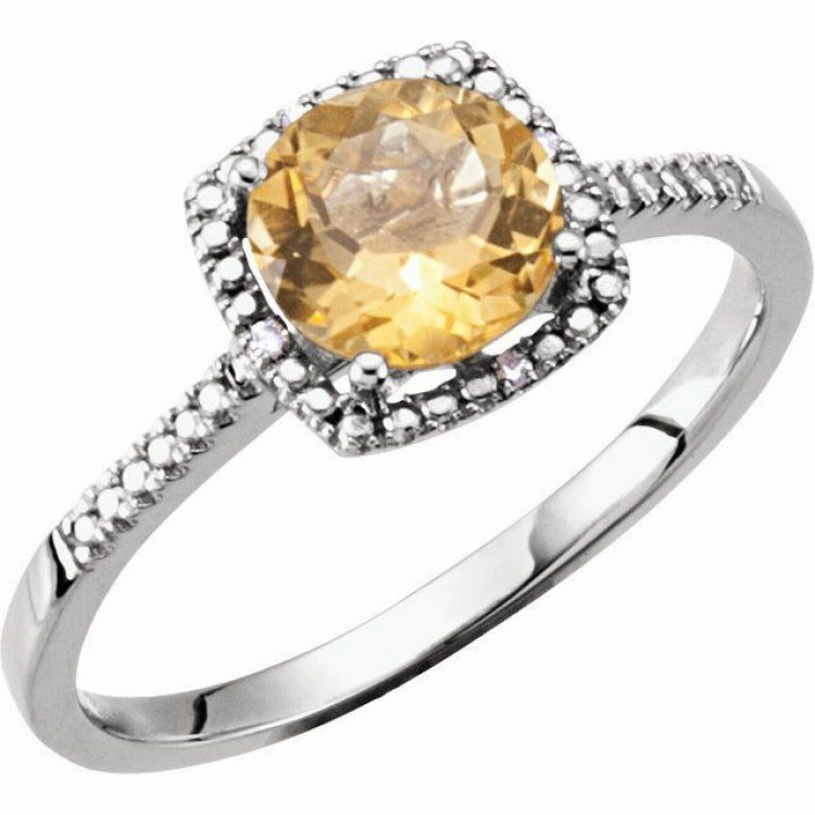 gift set Sterling Silver Natural Citrine & .01 CTW Natural Diamond Ring