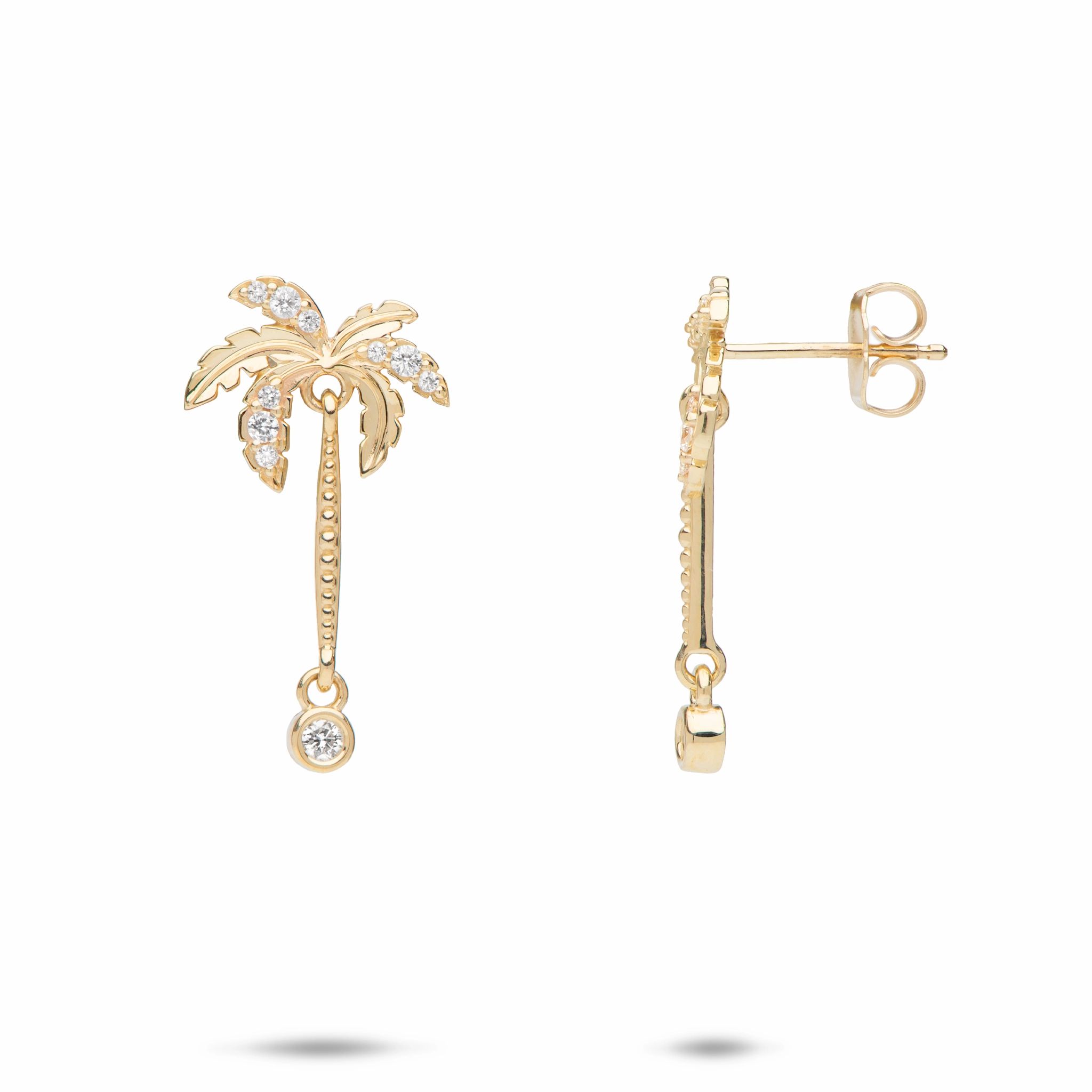 Refined Accent Paradise Palms - Palm Tree Earrings in Gold with Diamonds - 24mm