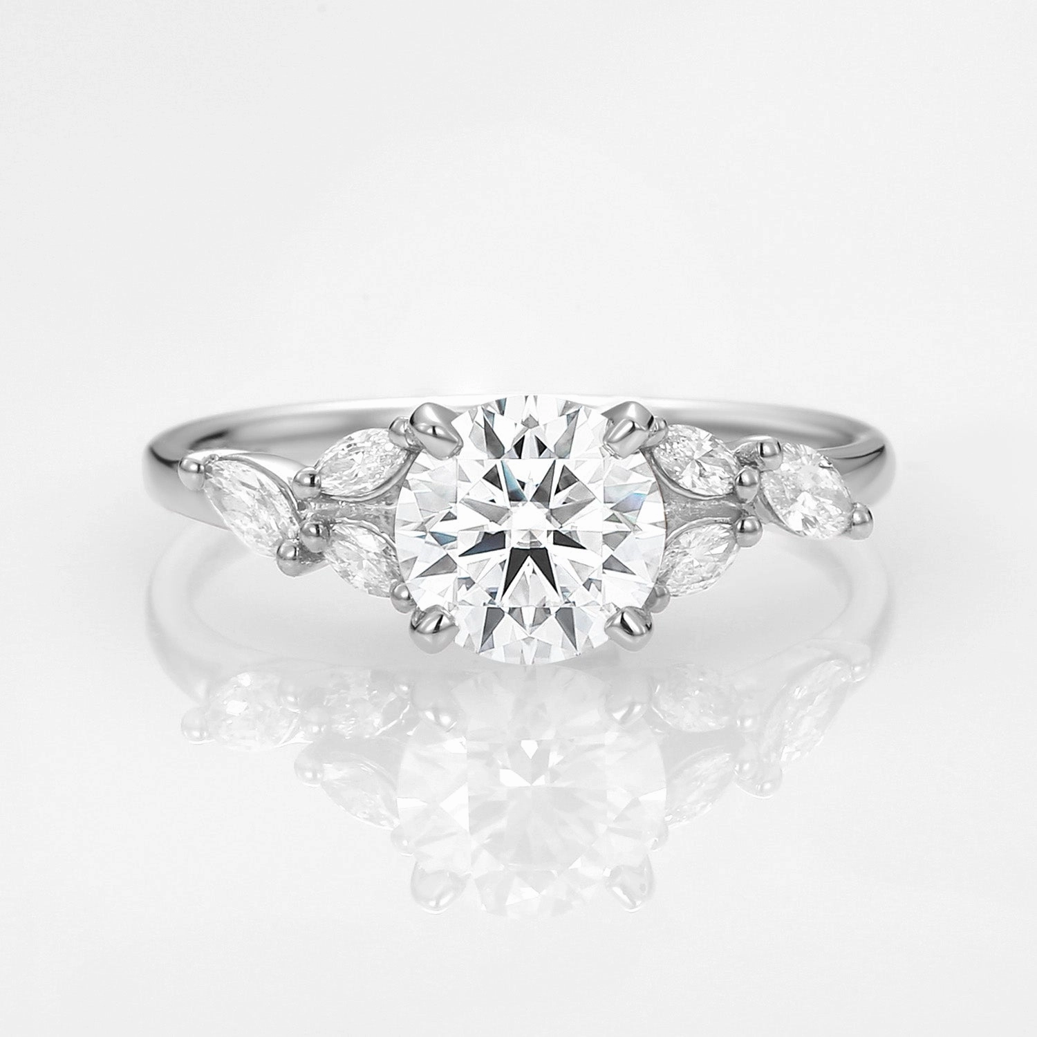 Classy Accent Instant Style 1.0ct Moissanite Leafy Vine & Cluster Marquise Ring - Alora