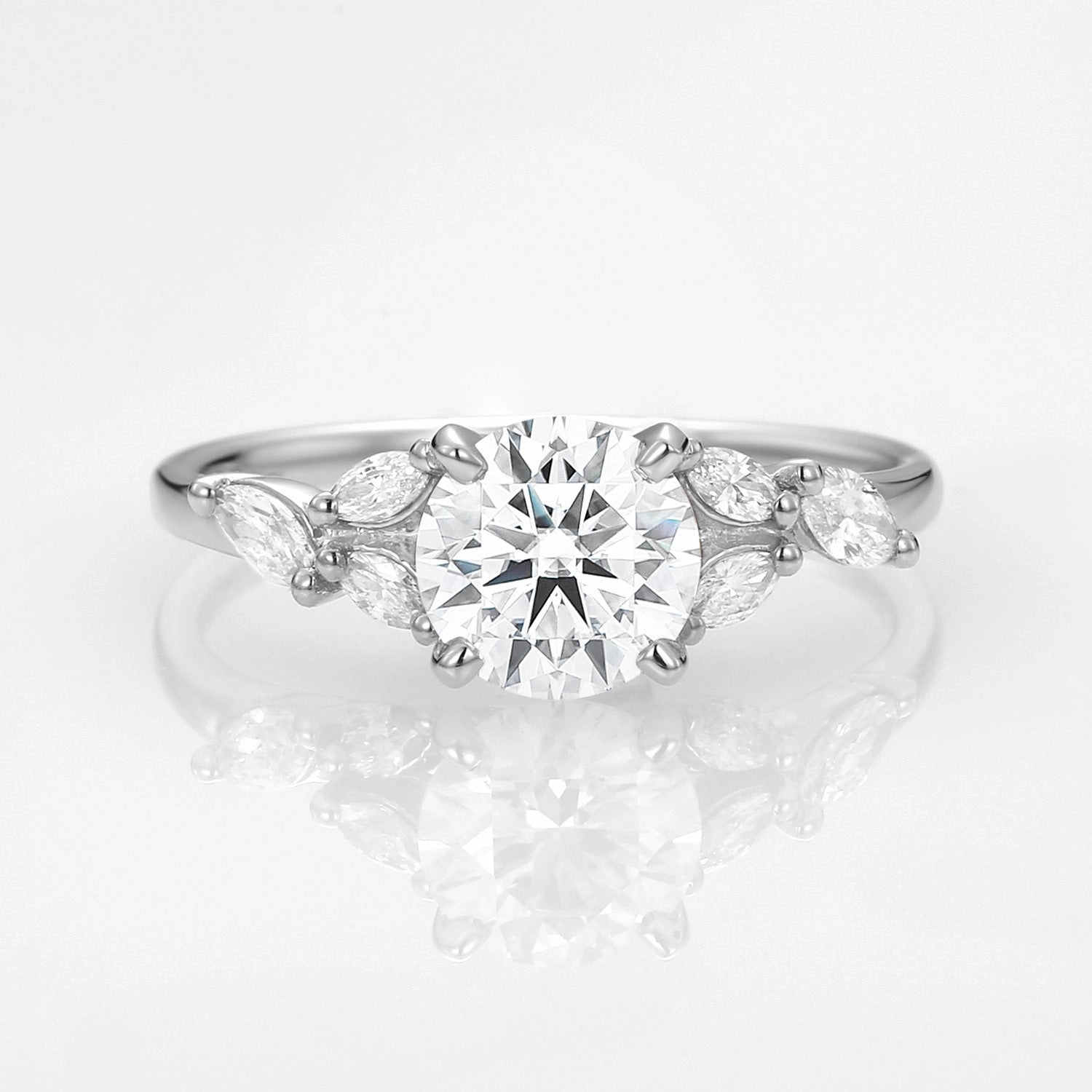 1.0ct Moissanite Leafy Vine & Cluster Marquise Ring - Alora Bright Finish