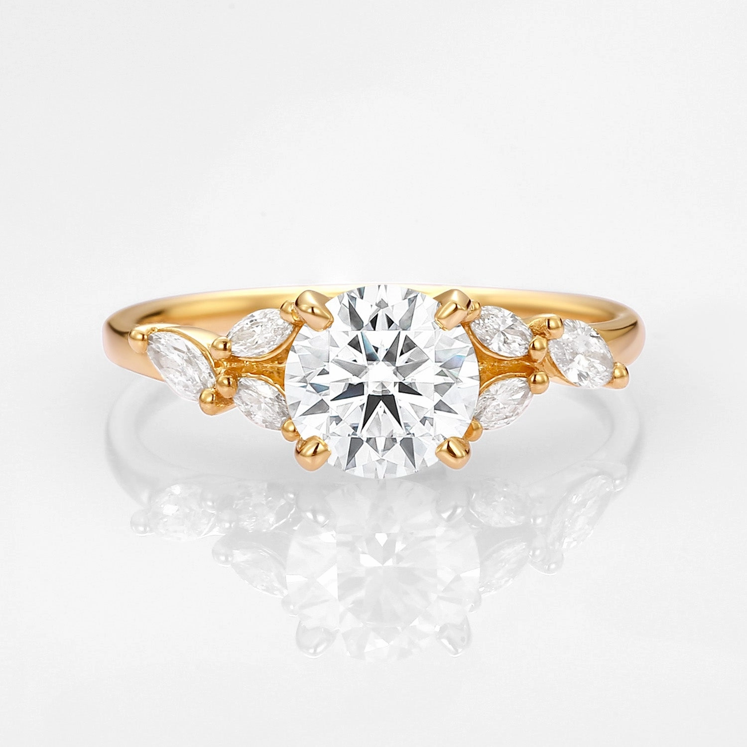 1.0ct Moissanite Leafy Vine & Cluster Marquise Ring - Alora Excellent Item