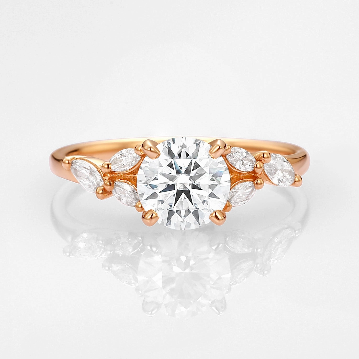 Delicate appearance 1.0ct Moissanite Leafy Vine & Cluster Marquise Ring - Alora