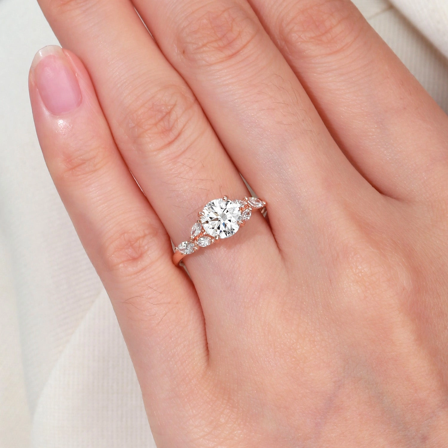 1.0ct Moissanite Leafy Vine & Cluster Marquise Ring - Alora Holiday Festivity