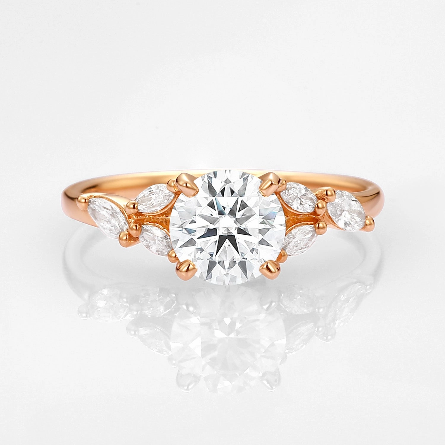 1.0ct Moissanite Leafy Vine & Cluster Marquise Ring - Alora Polished Accessory